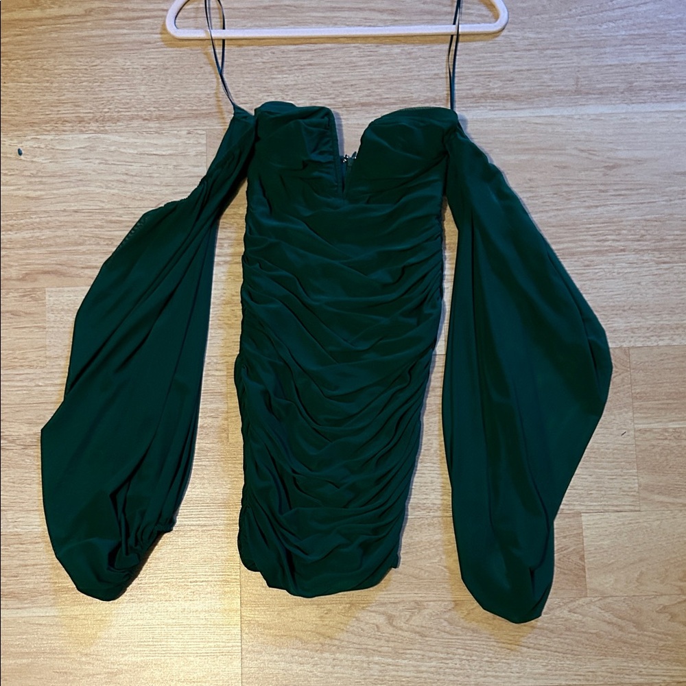 12th Tribe Dark Green Ruched Long Sleeve Dress